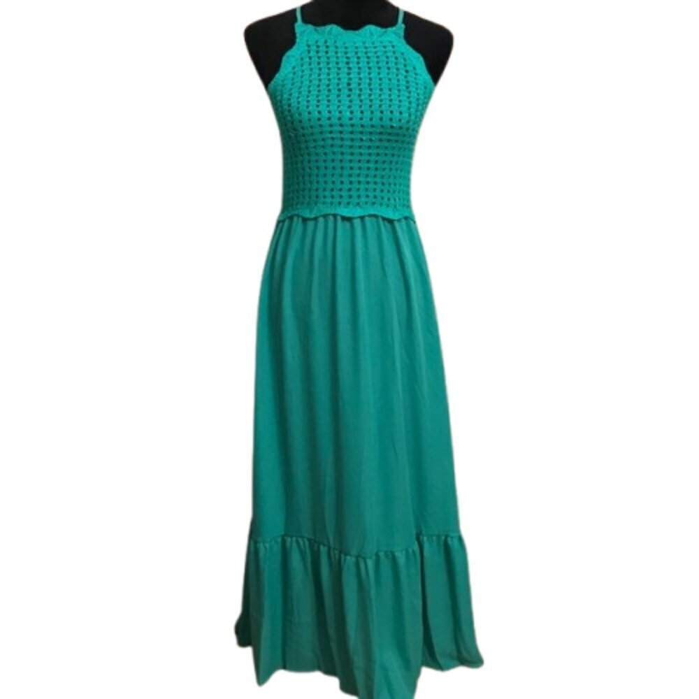 NWT Cupshe Women's Kelly Green Crochet Backless Lace-Up Maxi Dress Size Large - Picture 4 of 14